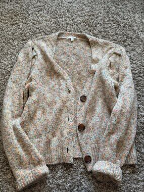 Multicolor Speckled Cream Button-Front Knit Cardigan